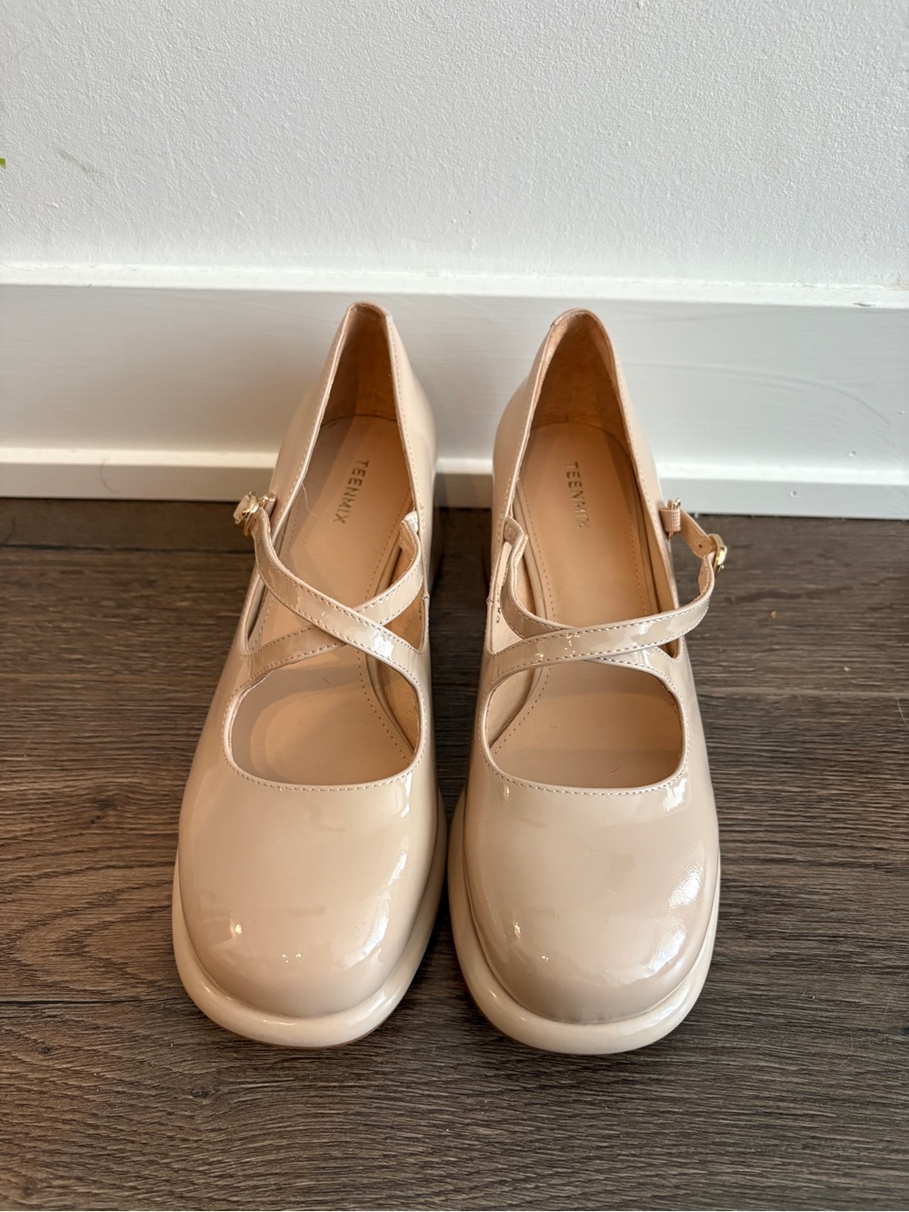 Patent Leather Mary Jane Flats in Nude